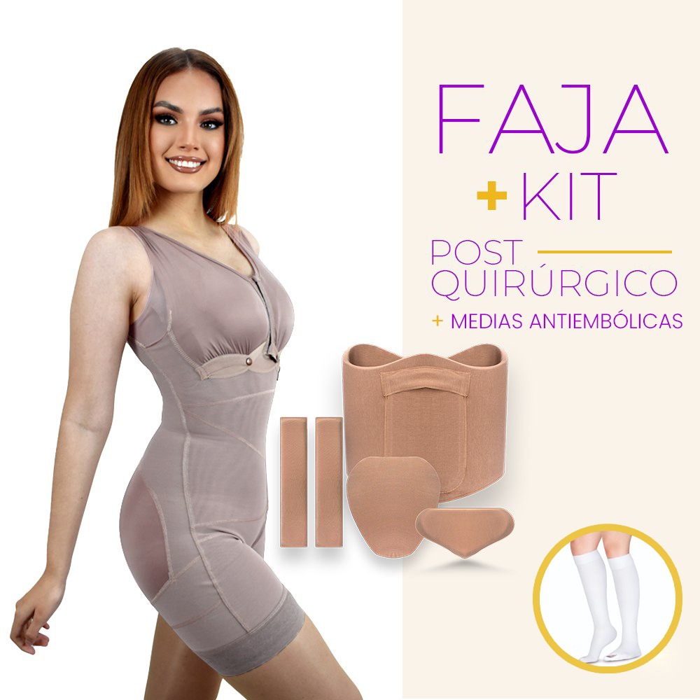 PAQUETE PREMIUM FAJA SIN MANGAS + KIT POST QUIRURGICO + MEDIAS ANTIAMBÓLICAS